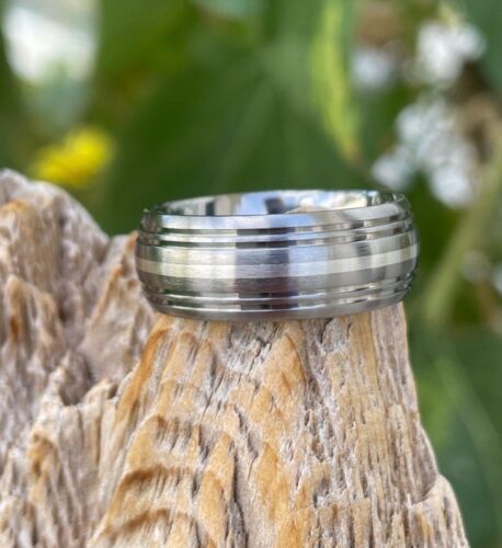 Ehering für Männer, sein Ring, Sterlingsilber und Titan, 8 mm breit - Bild 3 von 10