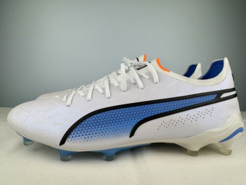 Puma Men's 10 King Ultimate Firm Ground Cleats Soccer Shoes White/Blue 107097-01 - Picture 1 of 8
