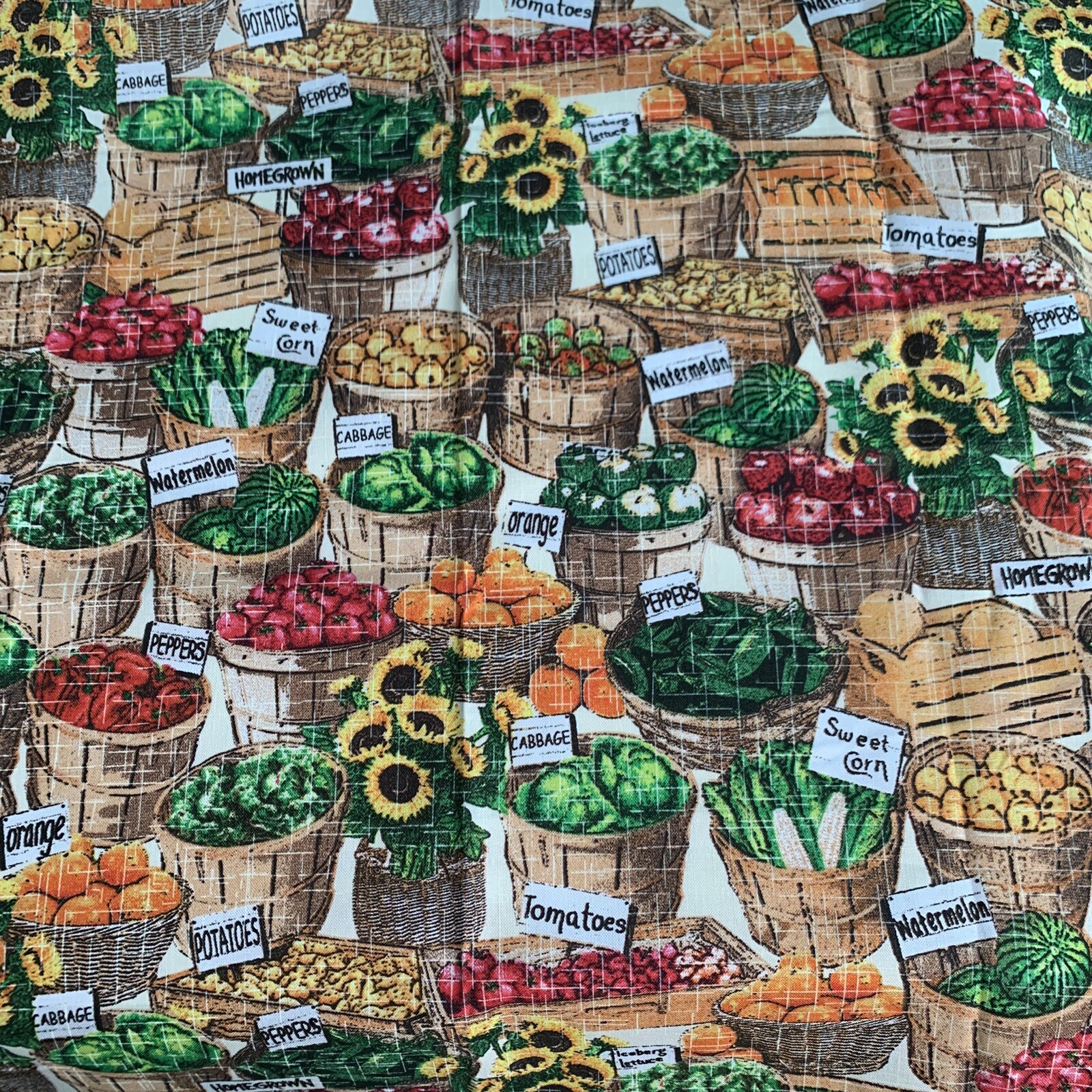FQ Bushels Baskets Fruits Fresh Vegetables Sunflowers Cotton Fabric Fat