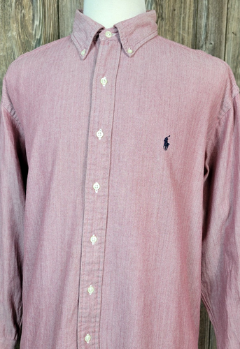 Ralph Lauren Blake Shirt Button Down Herringbone Long Sleeve Maroon Mens XL - Picture 3 of 9