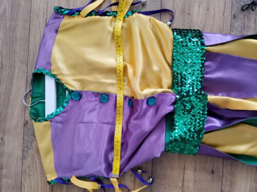 Handmade Vintage Complete Mardi Gras Jester Costume in Gold, Green, & Purple S/M - Picture 10 of 15