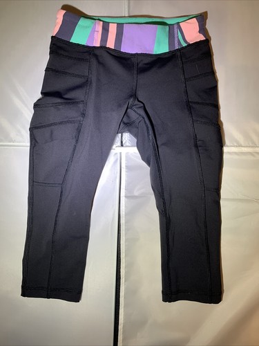 Ivivva Girls Leggings Black Teal Tan And Purple Size 6 - Picture 1 of 4