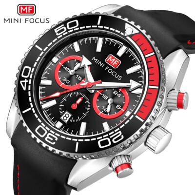 MINI FOCUS Men Watch Multifunction Sport Wrist Watches Silicone Strap Blue Watch