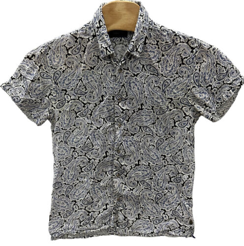 Camicia uomo Scotch & Soda 100% lino grande manica corta con bottoni blu paisley - Foto 2 di 10