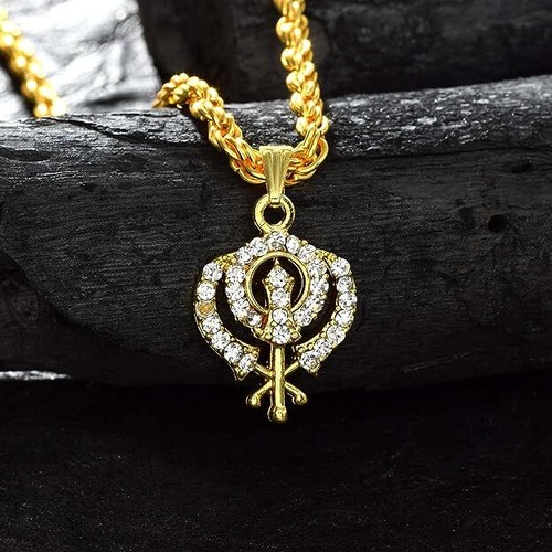 Gold Plated Sikh Chain Pendant Sikhism Punjabi Khalsa Khanda Locket Necklace - Picture 3 of 3