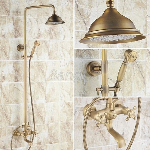 Wall Mounted Antique Brass Bathroom Rain Shower Faucet Set tub Mixer Tap 8rs123 - Picture 1 of 7