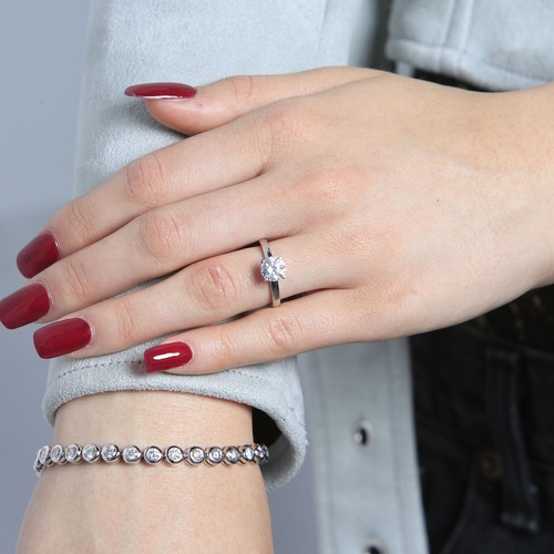 0.96 CT Round SI1 F Diamond Solitaire Engagement Ring 14K White Gold - Bild 4 von 5