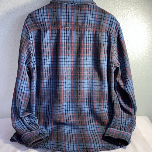 Outerknown Blanket Shirt Mens XL Blue Plaid Red Gray Organic Cotton Heavy Thick - Picture 5 of 15
