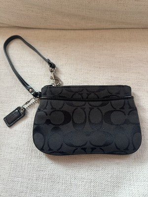 #ad Coach Black Monogram Wristlet Purse Wallet With Strap amp; Bag Charm