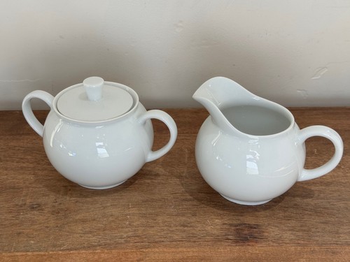 Vintage Arzberg Made in Germany Weiß Sahnekännchen und Zucker mit Deckel Set - Bild 1 von 8