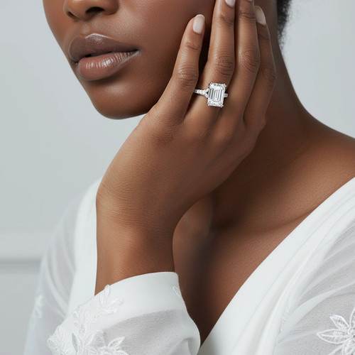 Emerald Solitaire Labgrown Diamond Engagement Ring 14k White Gold 3.40 Ct - Picture 15 of 18