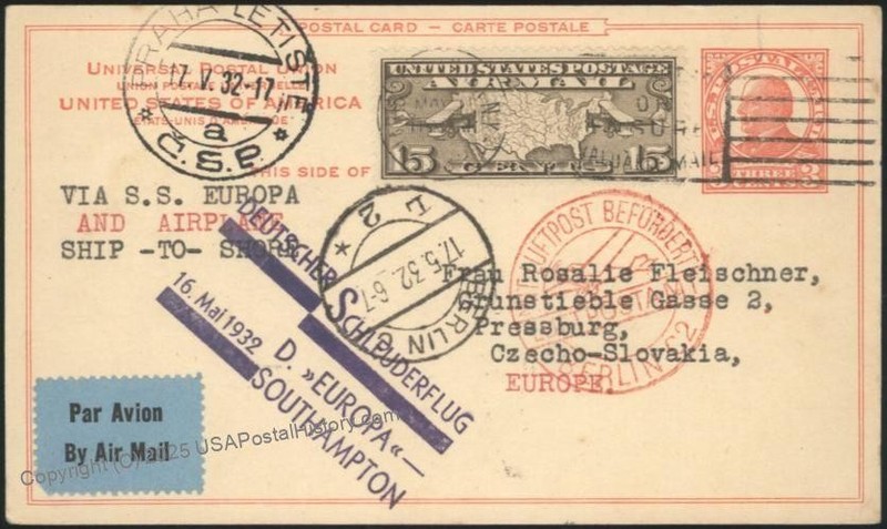 USA 1935 Europa Schleuderflug Catapult K100 Cover Airmail Prague Czechosl 116167