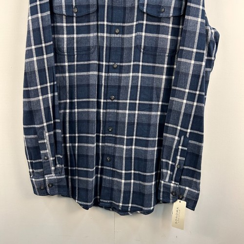 Sonoma Mens Large Tall Top Button Collar L/S Blue Plaid Cotton Pockets 13515 - Picture 2 of 9