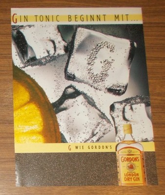 Seltene Werbung GORDON'S DRY GIN - Gin Tonic beginnt mit G wie GORDON'S 1990