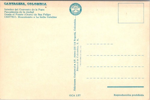 Postal CARTAGENA DE INDIAS Columbia multi vista 4x6 - Imagen 2 de 2