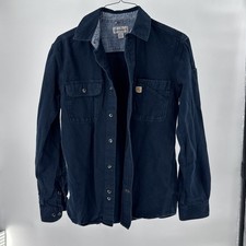 Carhartt Men Button Up Shirt Small Blue Logo Rugged Flex Relaxed Fit