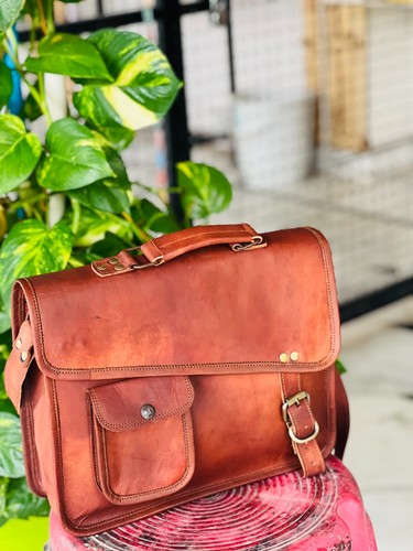 Bold Messenger Bag for Men - 14" Full Grain Leather Laptop Briefcase - Vin... - Picture 2 of 7