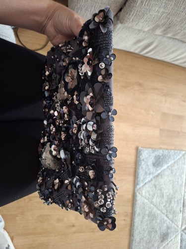 Accessorize Navy / Purple Floral Bead / Sequin Clutch Bag - Picture 6 of 9