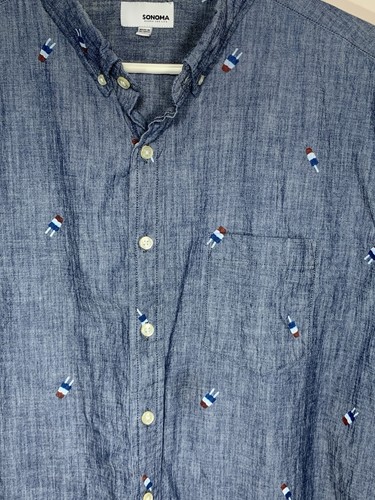 Camisa Sonoma Para Hombres XL Azul Cambray Estampado de Helado Manga Corta Elastizada DEFECTUOSA - Imagen 2 de 11