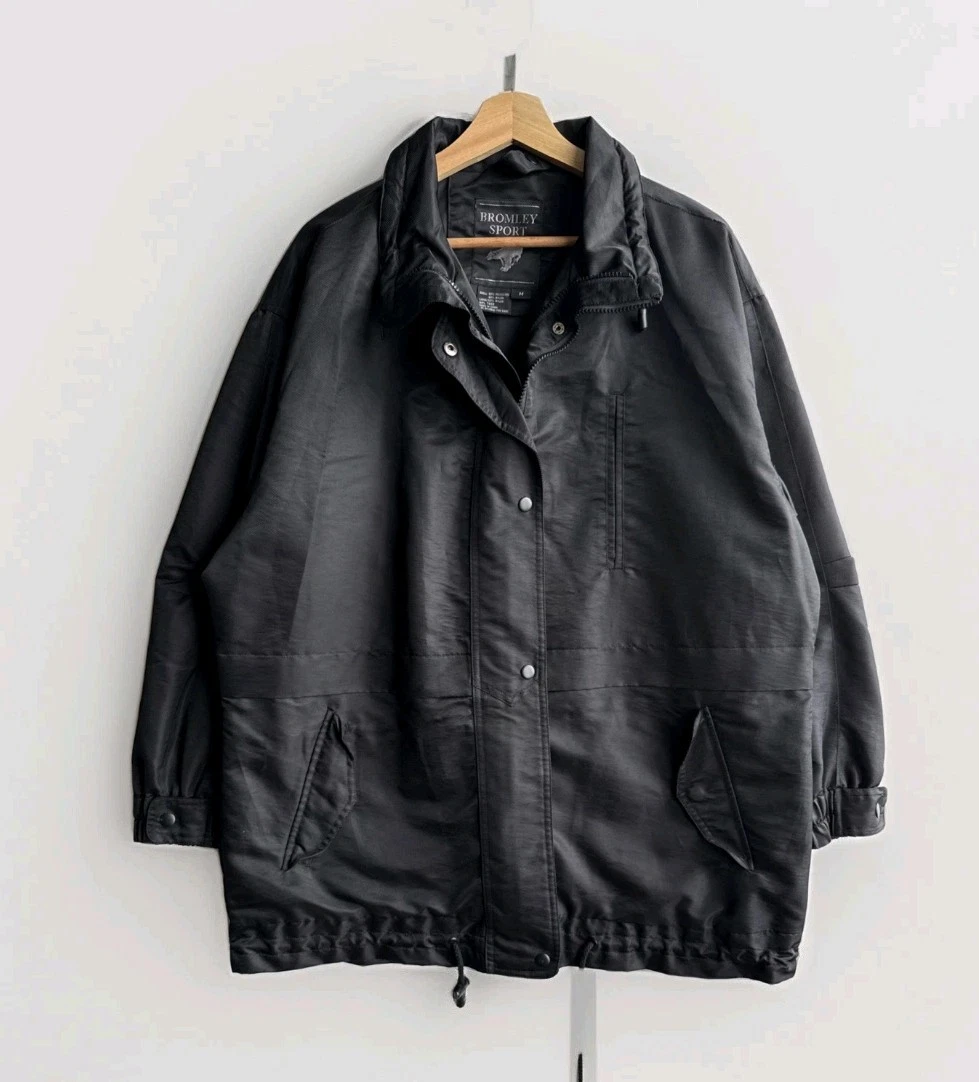 Bromley Sport Button Front Rain Jacket Men’s Medium Black Lined Coat Outdoor