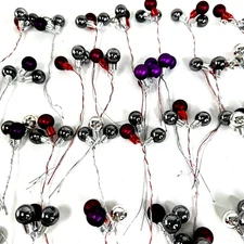 38 Vtg Ball Wire Stem Floral Picks Silver Red Purple .5" Corsages Wreath Crafts