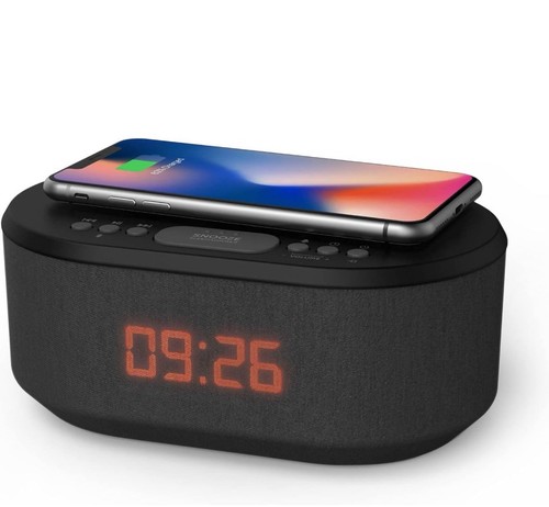 i-box Alarm Clock Radio with Wireless Charging, Bluetooth Speakers, USB Port,...