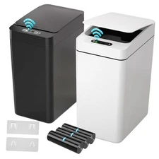  Bathroom Automatic Trash Can 2.6 Gallon Touchless Small Battery-BlackWhite-2
