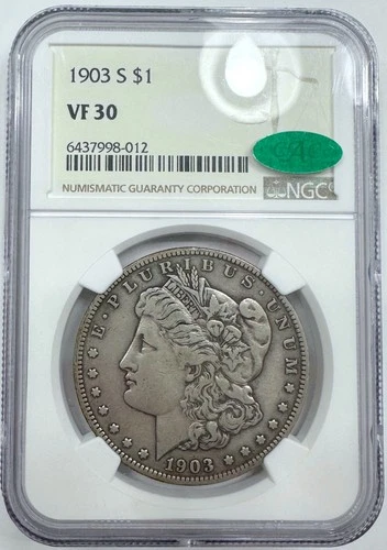 1903-S Morgan Silver Dollar NGC VF30 CAC Green Bean