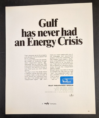 1970s Gulf  Never Had an Energy Crisis  Vintage Insurance Print Ad Energy Oil