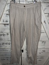 Banana Republic Womens Linen Blend Pleated Trousers Ivory Strupe Size 12