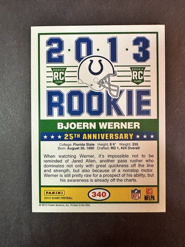 2013 Score - 2013 Rookie Bjoern Werner #340 (RC) - Picture 2 of 2