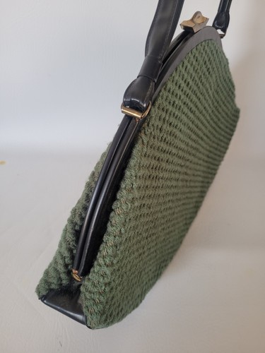 Vtg Garay Designer Handbag Green Knit Woven Large Clutch Purse 40's 50's - Picture 10 of 13