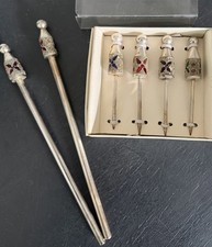 Pier 1 Imports Silver Plated Jeweled Olive Picks Set of 4 New & 2 Martini Stirs