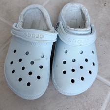 Crocs Classic Lined Clog Blue Faux Fur Slippers