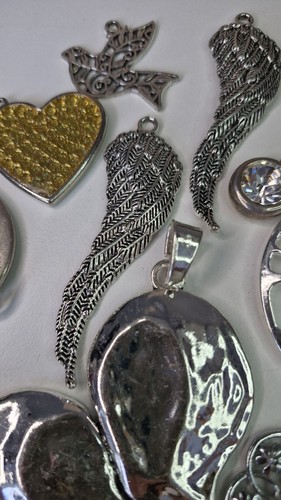 Job lot Pendants Harvested Jewellery Making Silver Tone Modernist Ethnic x40 - Picture 3 of 15