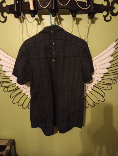 FUSAI Shirt Men’s L short Sleeve Snap Up Blue  Embroidered Logo - Picture 6 of 6