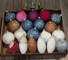 Vintage Beaded Christmas Ornaments Shatterproof Plastic Set Of 20 Round Finial