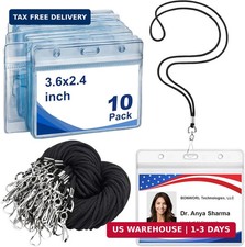 Lanyards for ID Badges, 10 Pack Black Lanyards with ID Holder, Clear Horizontal