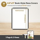 30 Menu Cover 8.5" x 11"Menu Holder Single Page Two Clear Viewing Surfaces Cover