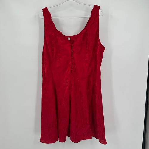 Erika Taylor Damen Y2K Schlupfkleid Größe 2X Rot Satin Intim Dessous Vintage