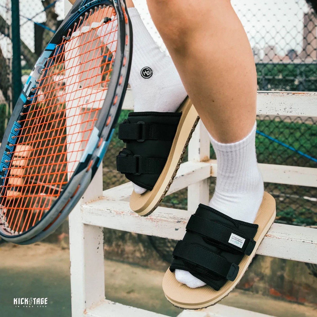 SUICOKE MOTO-Cab-ECO OG-056CAB-ECO Black Beige Vibram Slides 
