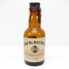 Vintage Old Mr. Boston Creme De Cacao Whiskey Small 1/10 Pint Bottle - Tax Stamp