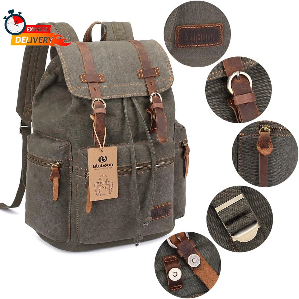 Mochila De Colección Cuero Borde Informal Bolso para Libros Hombres Mujeres Laptop Mochila de Viaje Foto 3 de 4