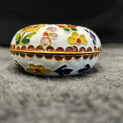 Vintage Cloisonne Enamel and Brass Round Floral Trinket Box unmarked 2”T X 3”W - Picture 3 of 7