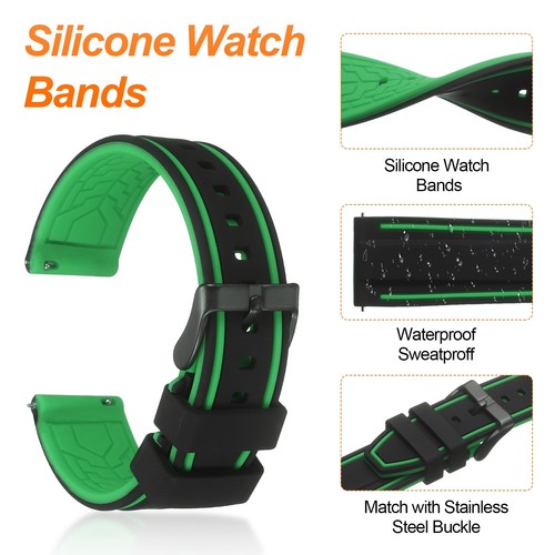 Silicone Watch Bands 20mm Soft Watch Bands with Frosted Buckle, Black Turquoise - Zdjęcie 3 z 6