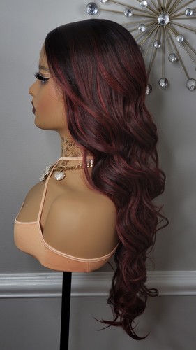 New Long Wavy Red Burgundy Wine Lace Front Wig Curly Style Womens Fashion Hair - Picture 12 of 15