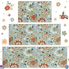 HOMCOMODA 3-Piece Boho Floral Kitchen Rug Set - Non-Slip, Washable Mats  Runner