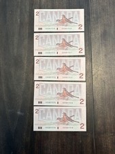 SET 5x 1986 Canadian $2 Dollar Bill Banknote Consecutive Serial Number Crisp UNC
