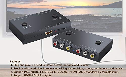 2 RCA to HDMI, 1080P 2 Way RCA Composite CVBS AV Switch to HDMI Video Audio C... - Picture 9 of 9