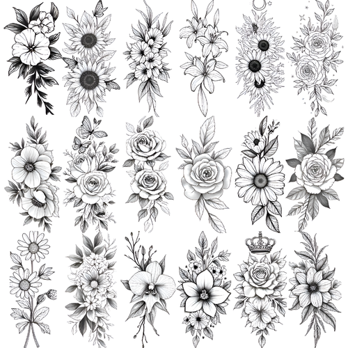 9pcs Temporary Tattoo Temporary Tattoo Stickers Floral Tattoos For Ladies Arms - Picture 7 of 15